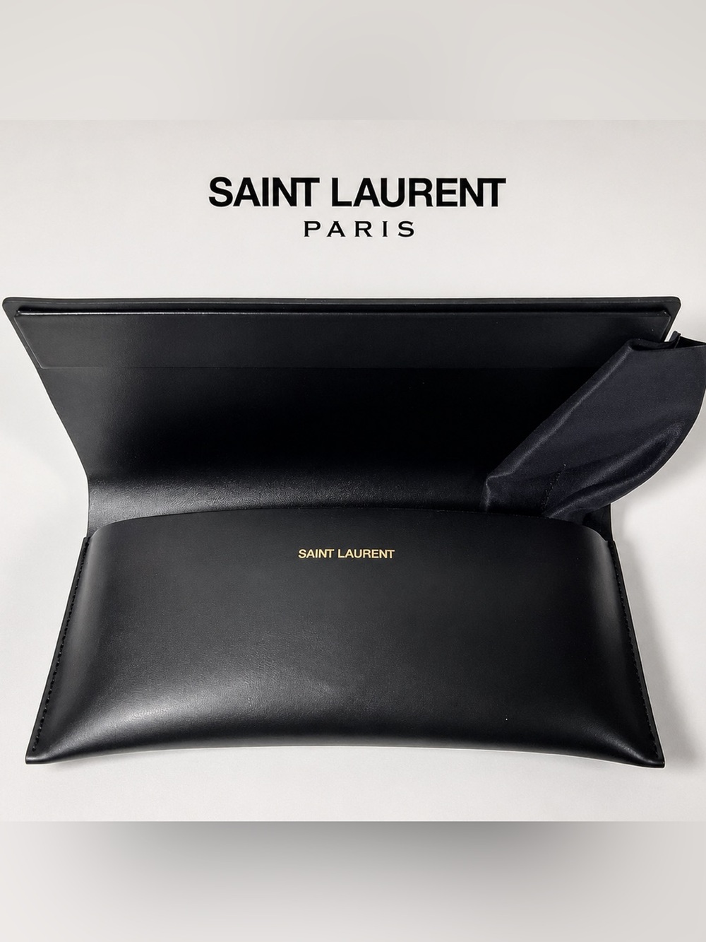 Saint Laurent Paris Black Leather Eyewear Sunglasses/Glasses Case and Cloth